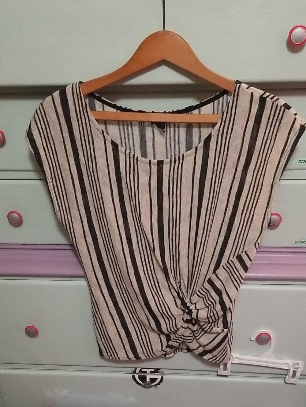 W5 Black and Cream Striped Twist-Front Blouse